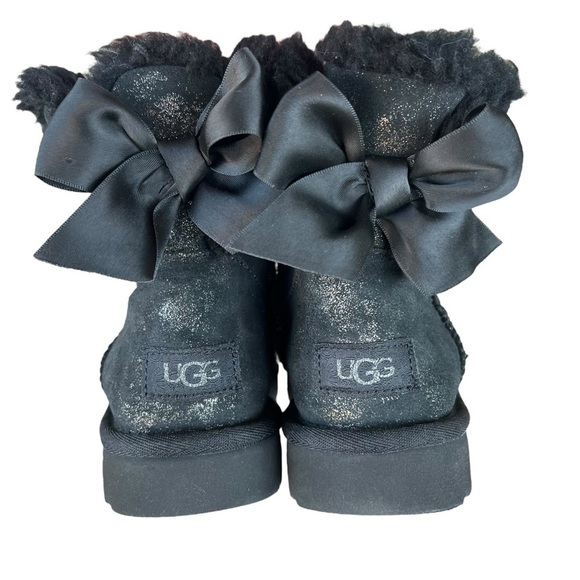 UGG Mini Bailey Bow Glimmer Plush Winter Boots Black Glitter Shimmer Size 5 GUC - Picture 6 of 14